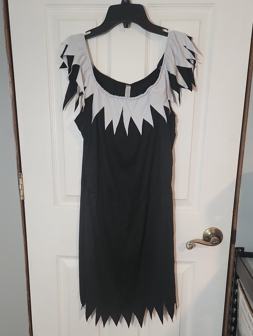 Versatile Halloween Black Dress with White Zigzag Trim